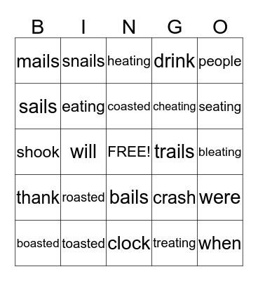 Spelling Bingo Card