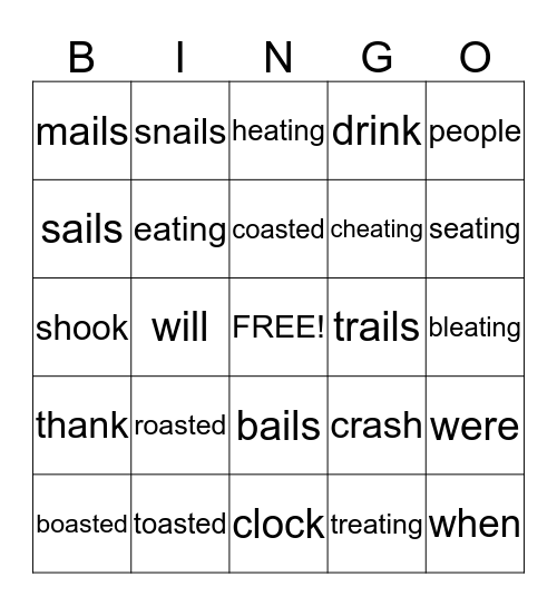 Spelling Bingo Card