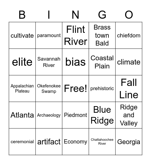 Georgia Studies Bingo Card