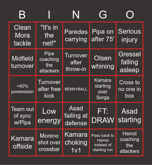 DC United Sucks Bingo Card