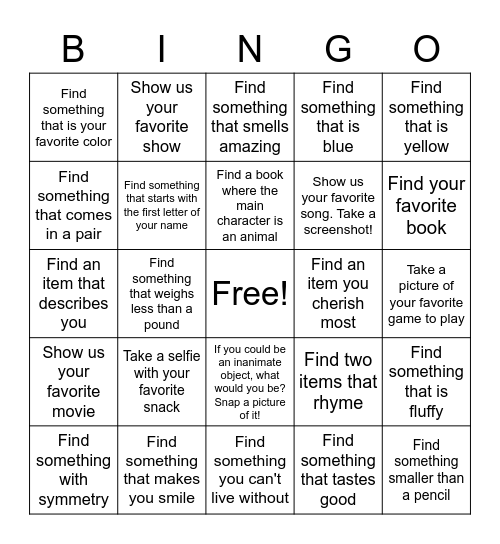 Scavenger Hunt Bingo Card