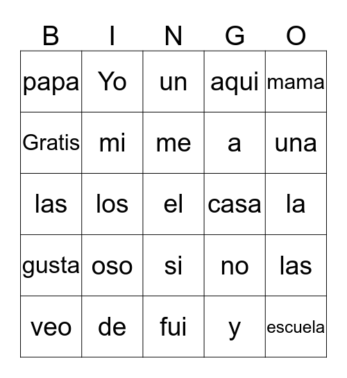 Palabras de alta frecuencia Bingo Card