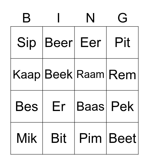 Woorden met de B Bingo Card