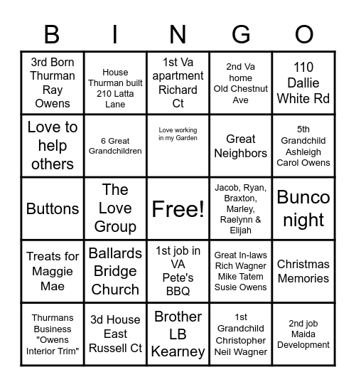 Moms 90th Birthday Party Bingo Card