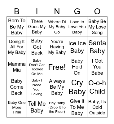 Holly's Baby Music Bingo Card