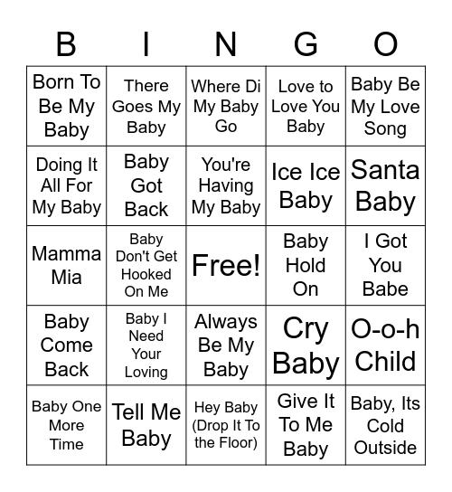 Holly's Baby Music Bingo Card