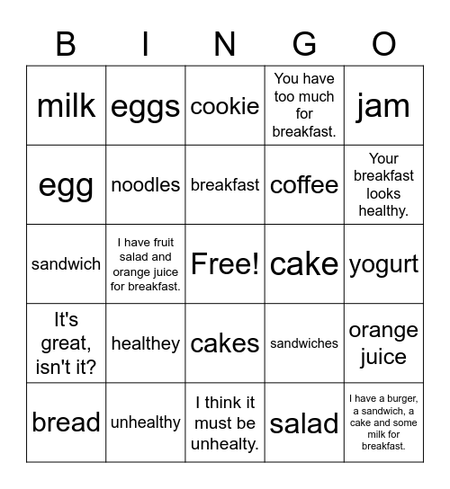 Healthy Breakfast Bingo Card