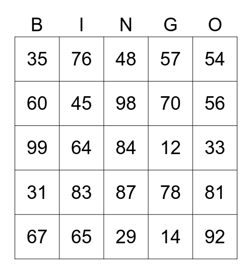 Los números I Bingo Card