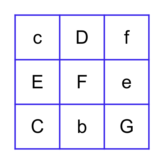 Letters A to G Bingo Card