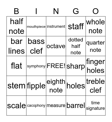 Music Bingo! Bingo Card