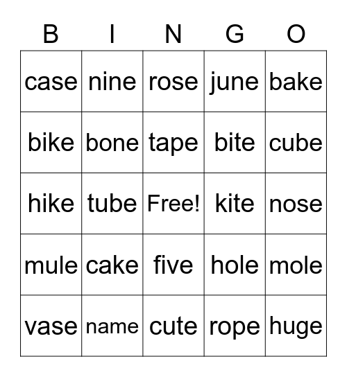 Long sound Bingo Card