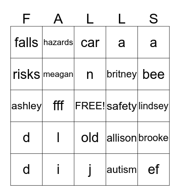 FALL PREVENTION BINGO Card