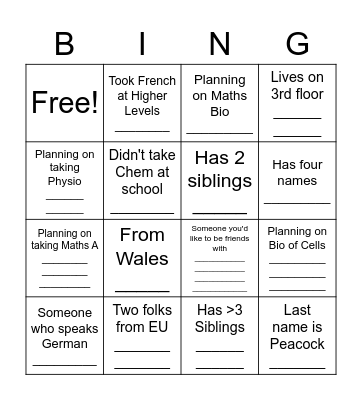 NatSci Ice Breaker Bingo Card