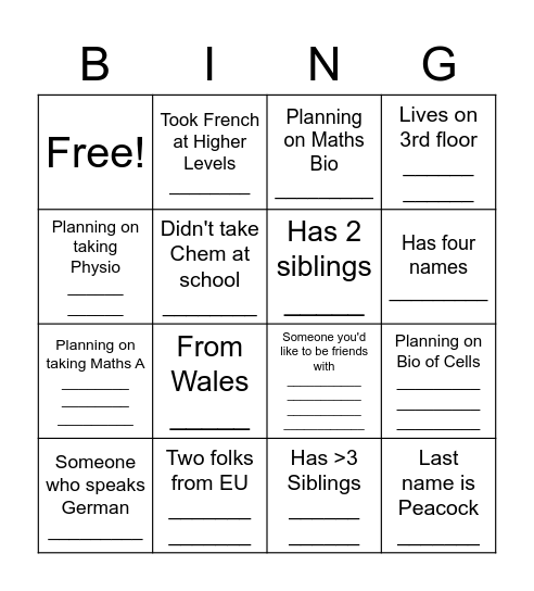 NatSci Ice Breaker Bingo Card