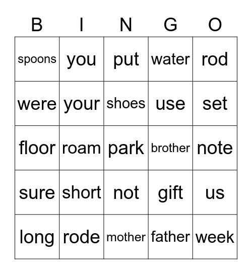 phonics Bingo Card