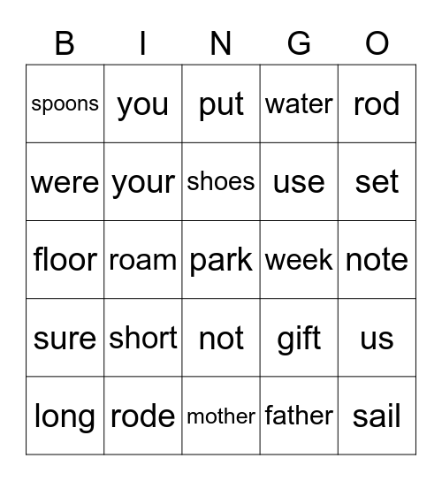 phonics Bingo Card