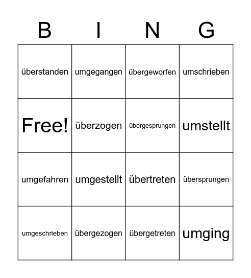 Verben mit Präfixen Bingo Card