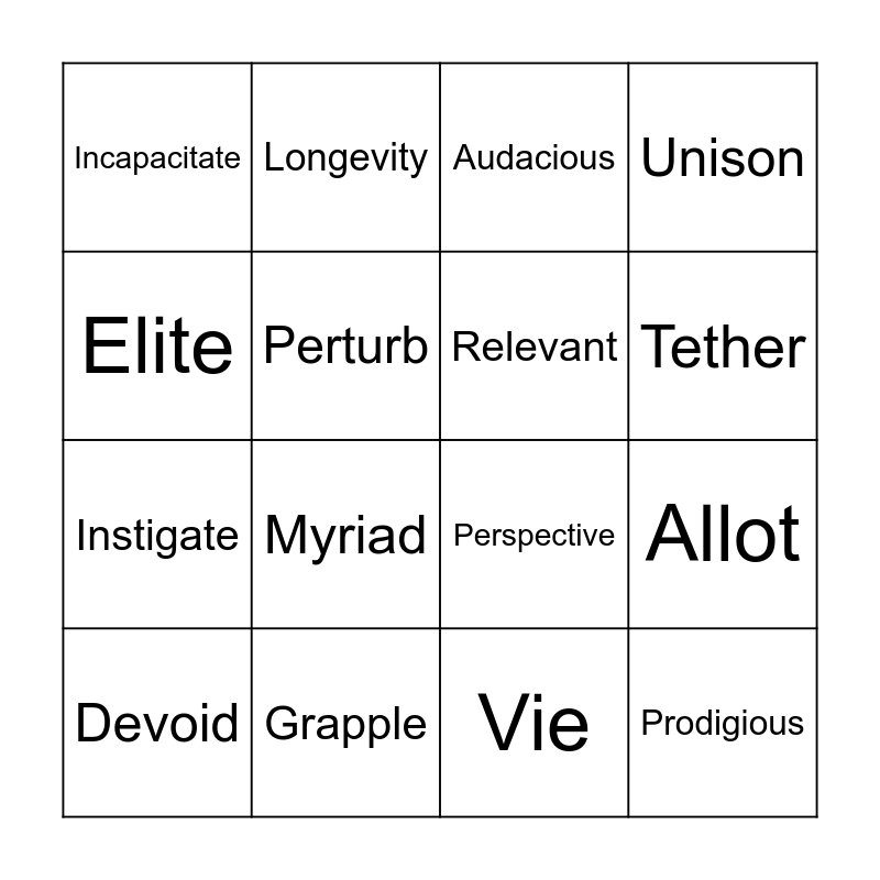 Unit 3 Vocab Bingo Card
