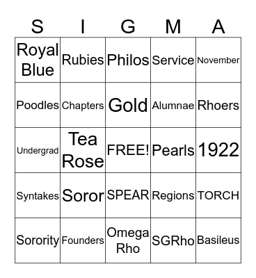 All Things Sigma! Bingo Card