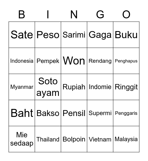 Punya Garini Bingo Card