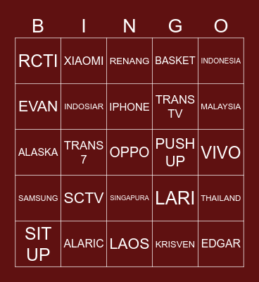 IRSYAD'S Bingo Card