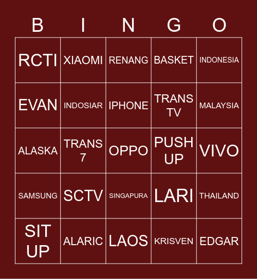 IRSYAD'S Bingo Card