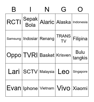 ARISHA Bingo Card