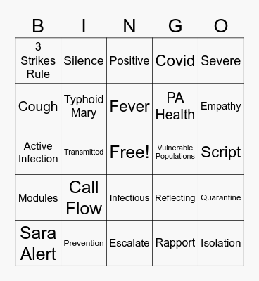 Contact Tracing Bingo Card