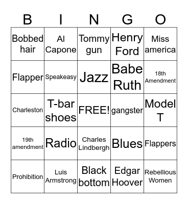 1920's bingo Card