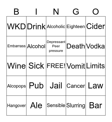 Alcohol Bingo Card