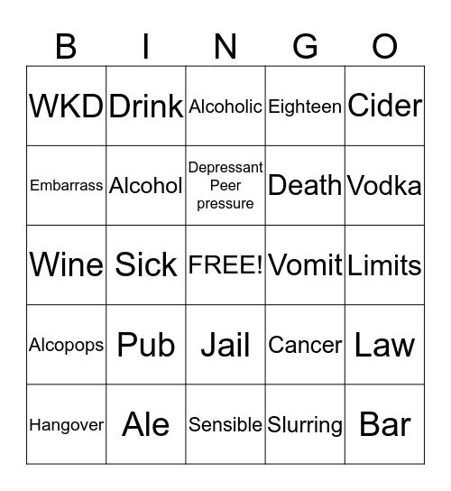 Alcohol Bingo Card
