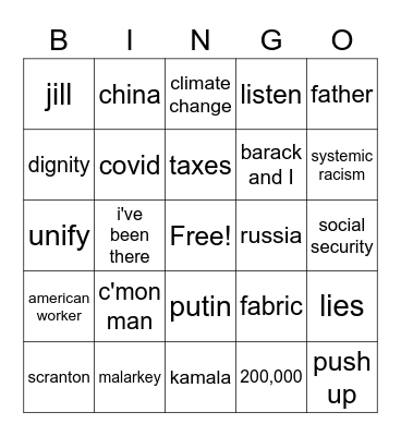 Debate Bingo - Biden Bingo Card