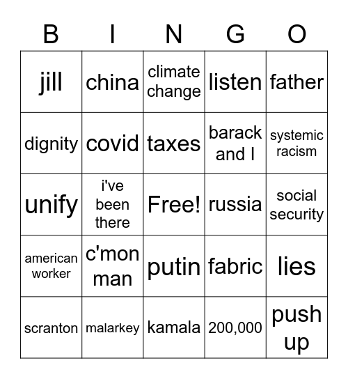 Debate Bingo - Biden Bingo Card