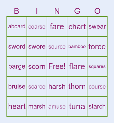 Spelling List #4 Bingo Card