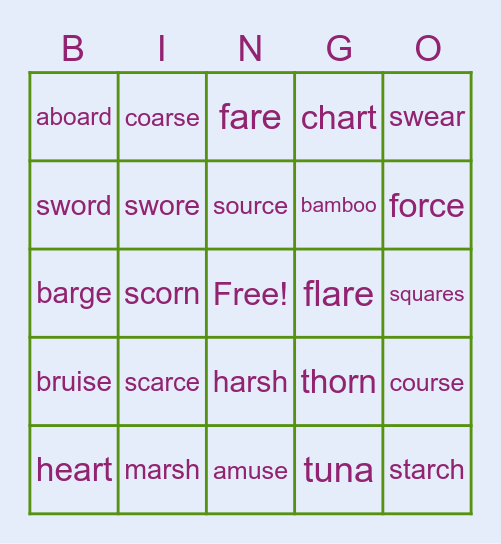 Spelling List #4 Bingo Card