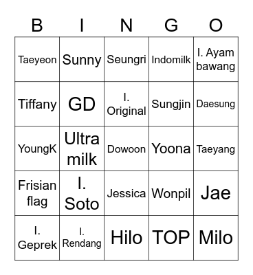 Yok semangat Bingo Card