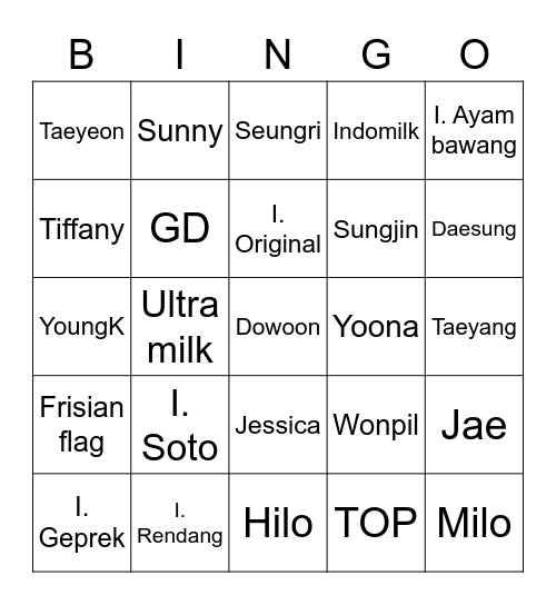 Yok semangat Bingo Card