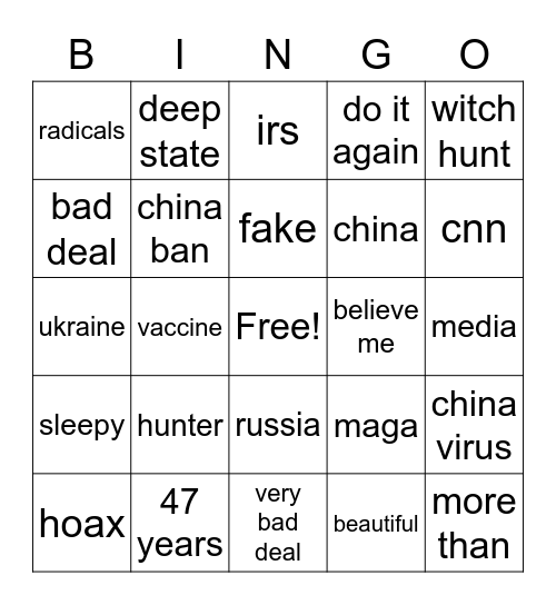 Debate Bingo - Trump Bingo Card