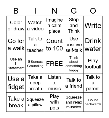 COPING SKILLS FOR KIDS Bingo Card