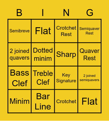 Musical Symbol Bingo Card