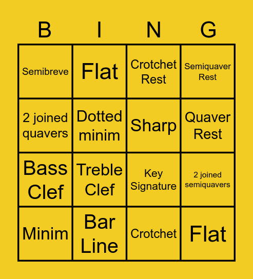 Musical Symbol Bingo Card