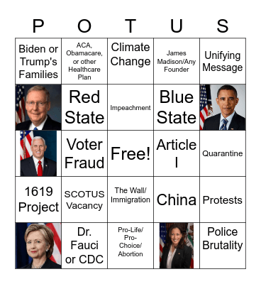 Presidential Debate Bingo Card