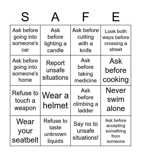 Rules for Staying Safe Bingo Card