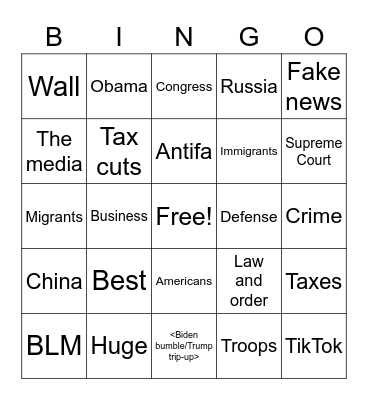 Debate Showdown Sep 29, 2020 Bingo Card