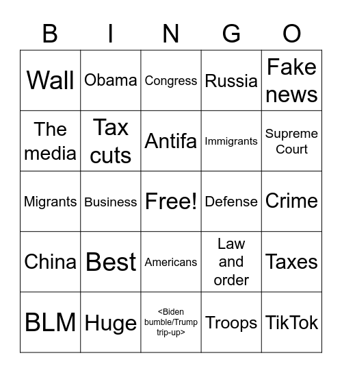 Debate Showdown Sep 29, 2020 Bingo Card