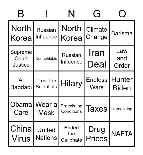 Presidential Debate #1  TRUMP 2020! Bingo Card