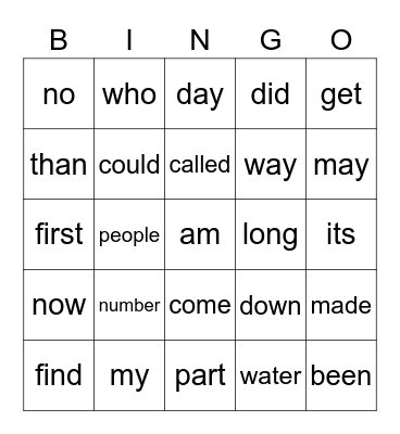 First Grade Sight Words 76-100 Bingo Card