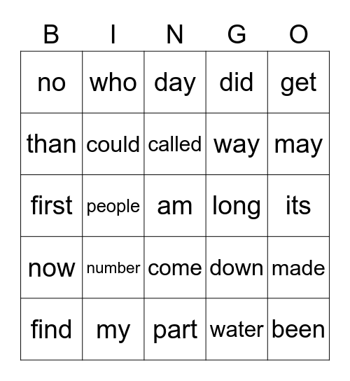 First Grade Sight Words 76-100 Bingo Card