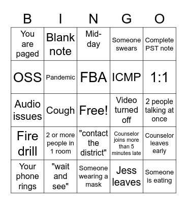PST Bingo Card
