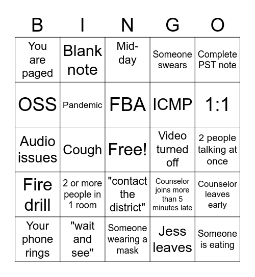 PST Bingo Card